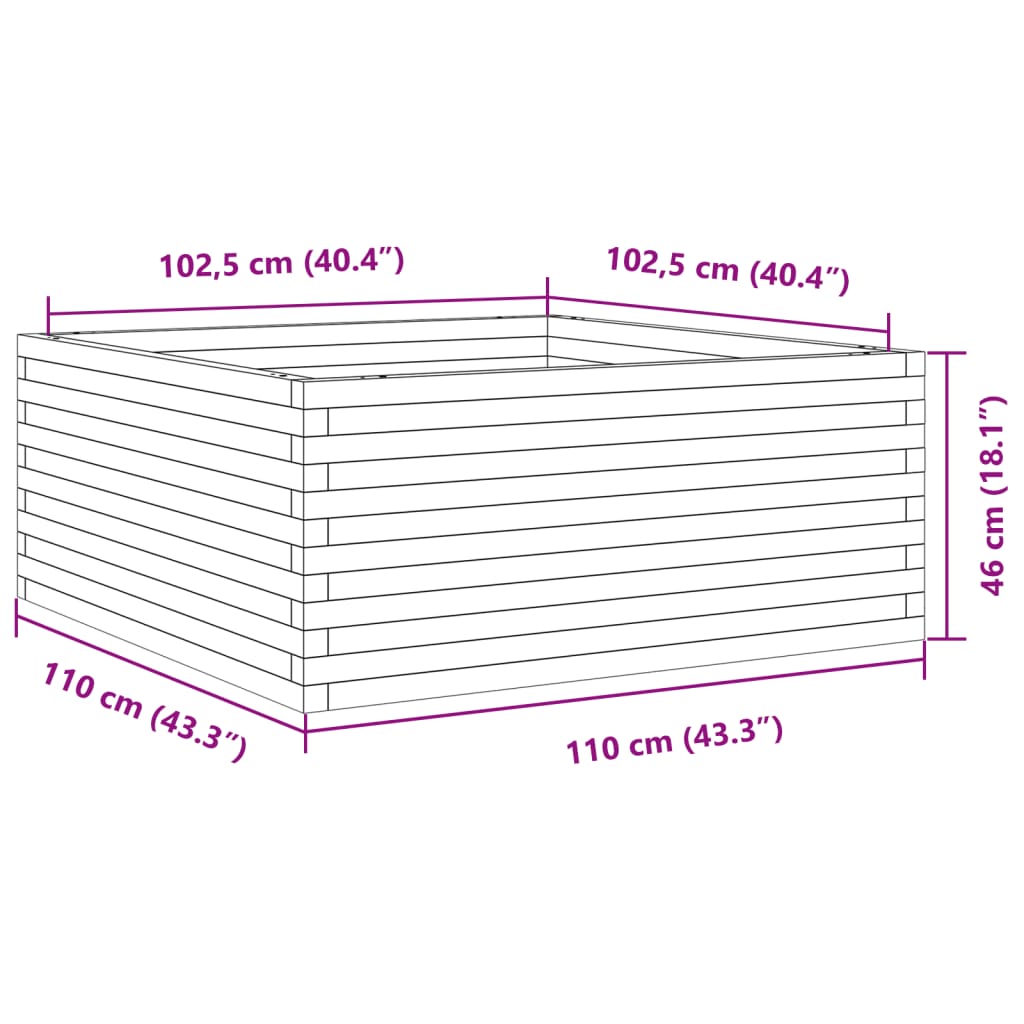 Plantekasse hvit 110x110x46 cm heltre furu