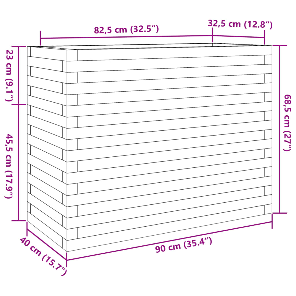 Plantekasse voksbrun 90x40x68,5 cm heltre furu