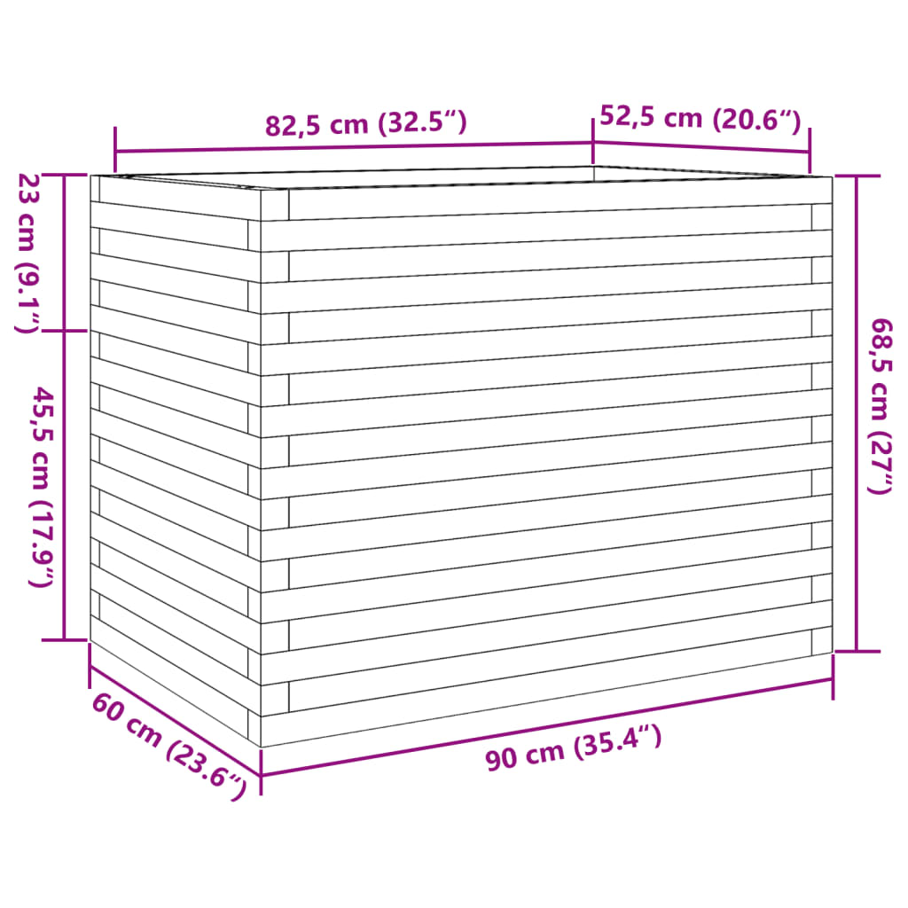 Plantekasse 90x60x68,5 cm heltre furu