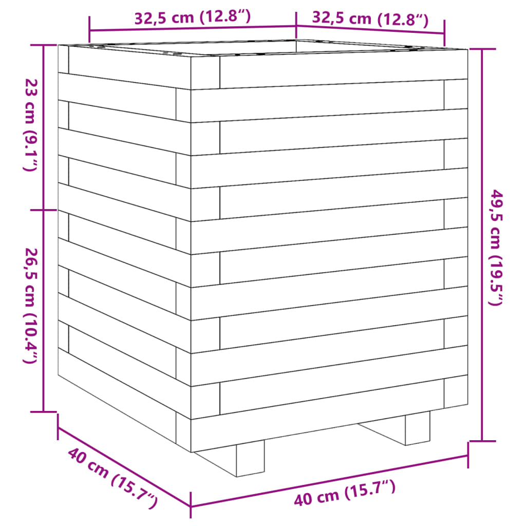 Plantekasse hvit 40x40x49,5 cm heltre furu