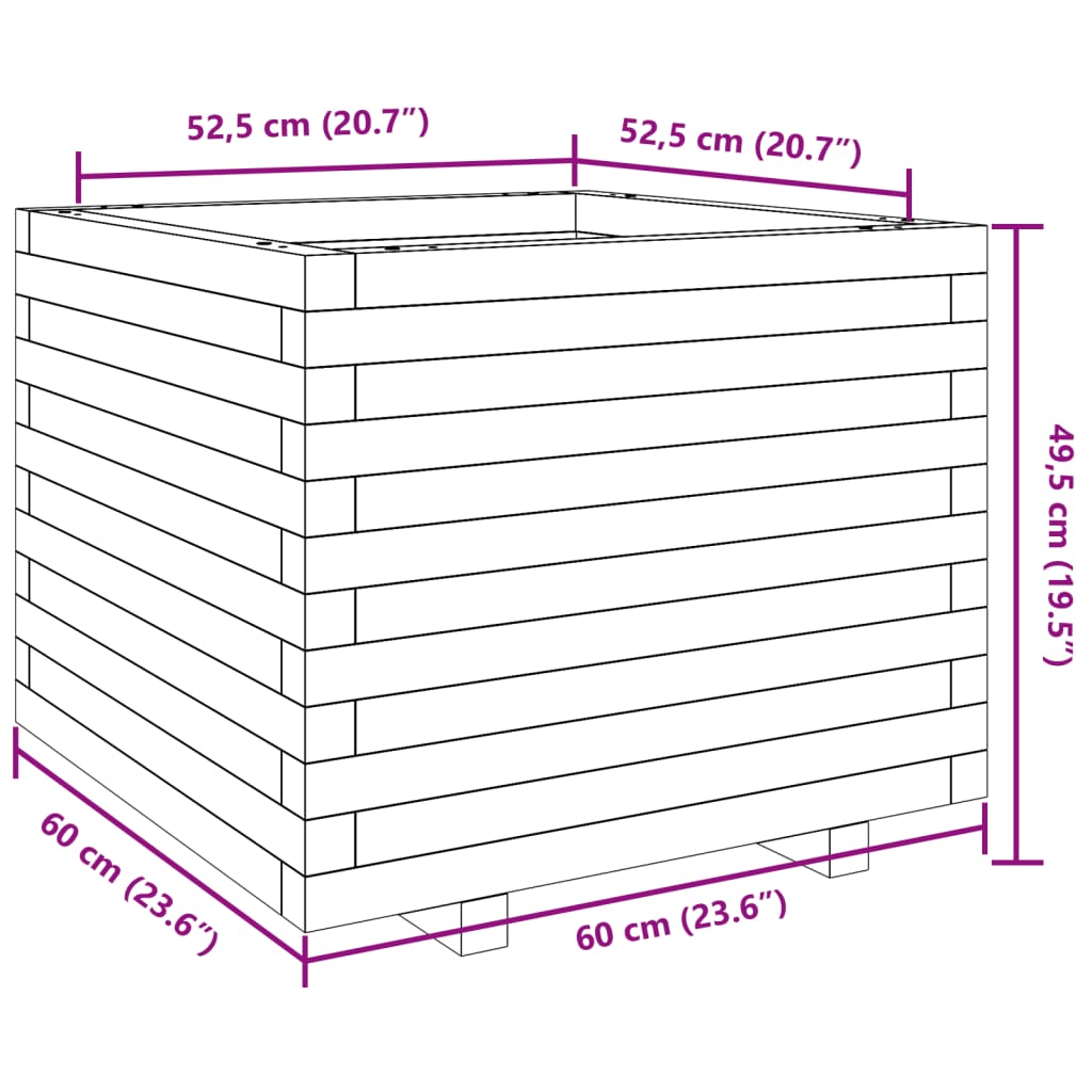 Plantekasse voksbrun 60x60x49,5 cm heltre furu
