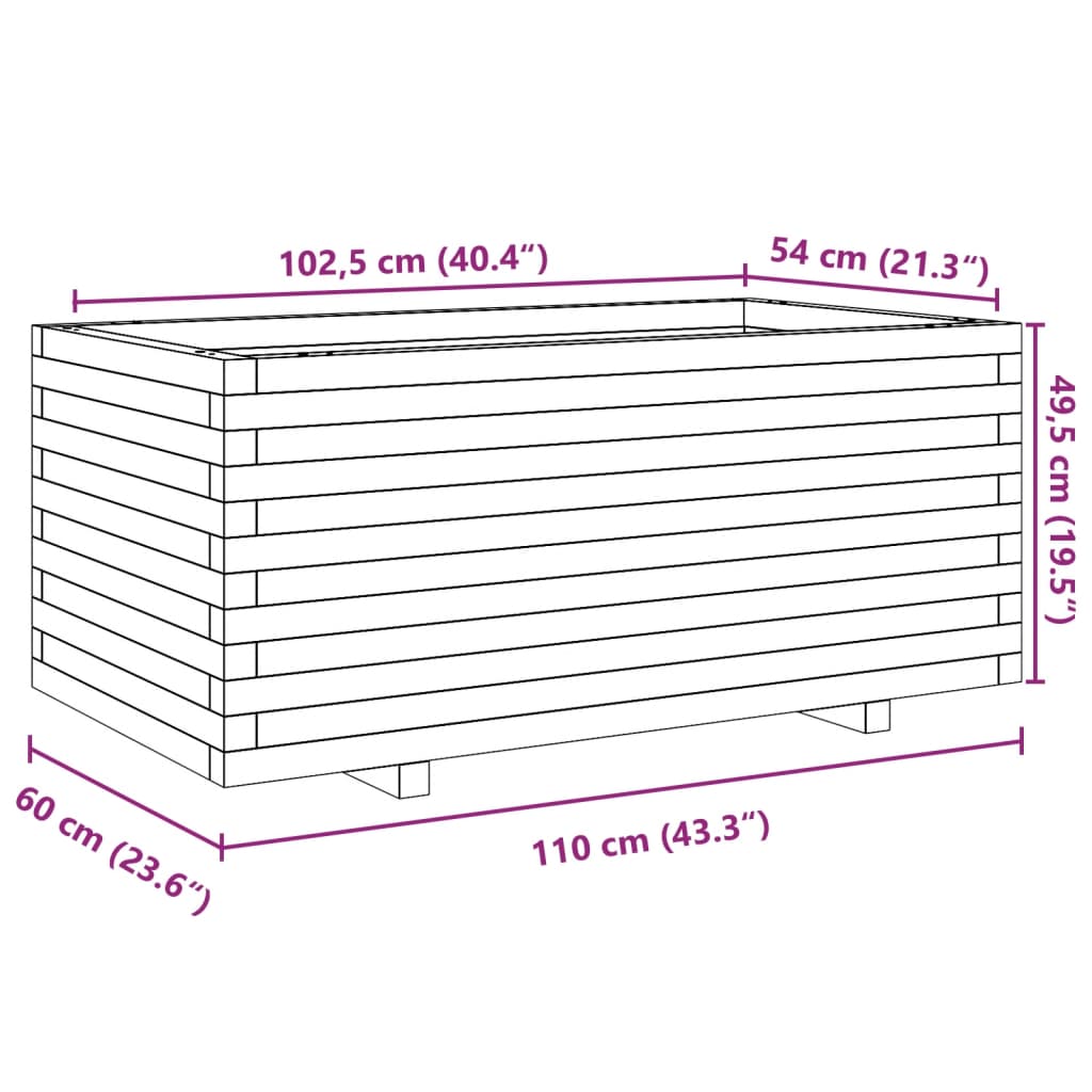 Plantekasse hvit 110x60x49,5 cm heltre furu