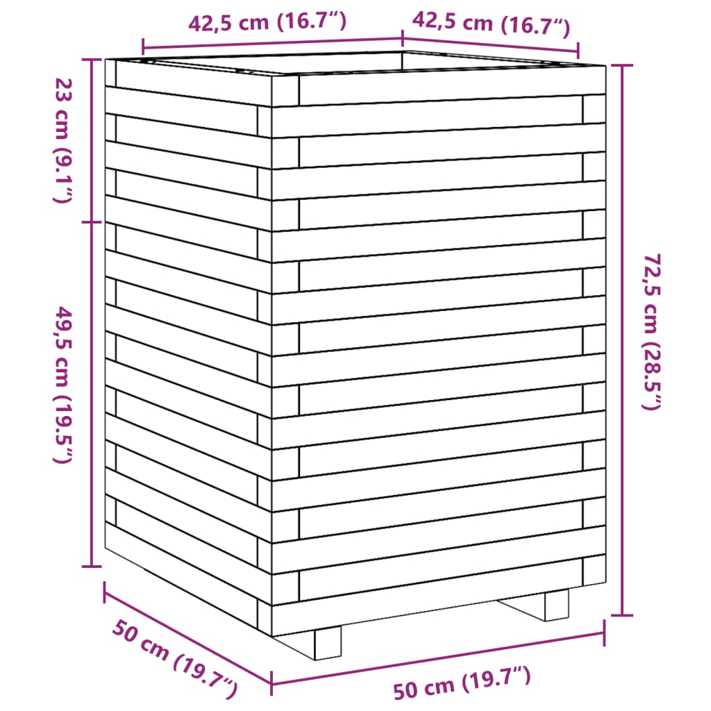 Plantekasse voksbrun 50x50x72,5 cm heltre furu