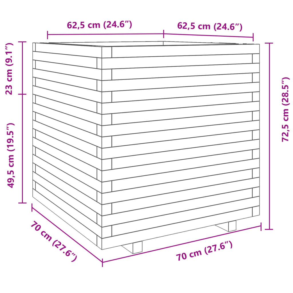 Plantekasse voksbrun 70x70x72,5 cm heltre furu