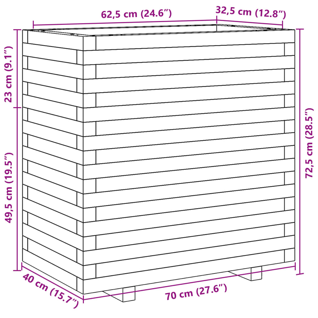 Plantekasse voksbrun 70x40x72,5 cm heltre furu