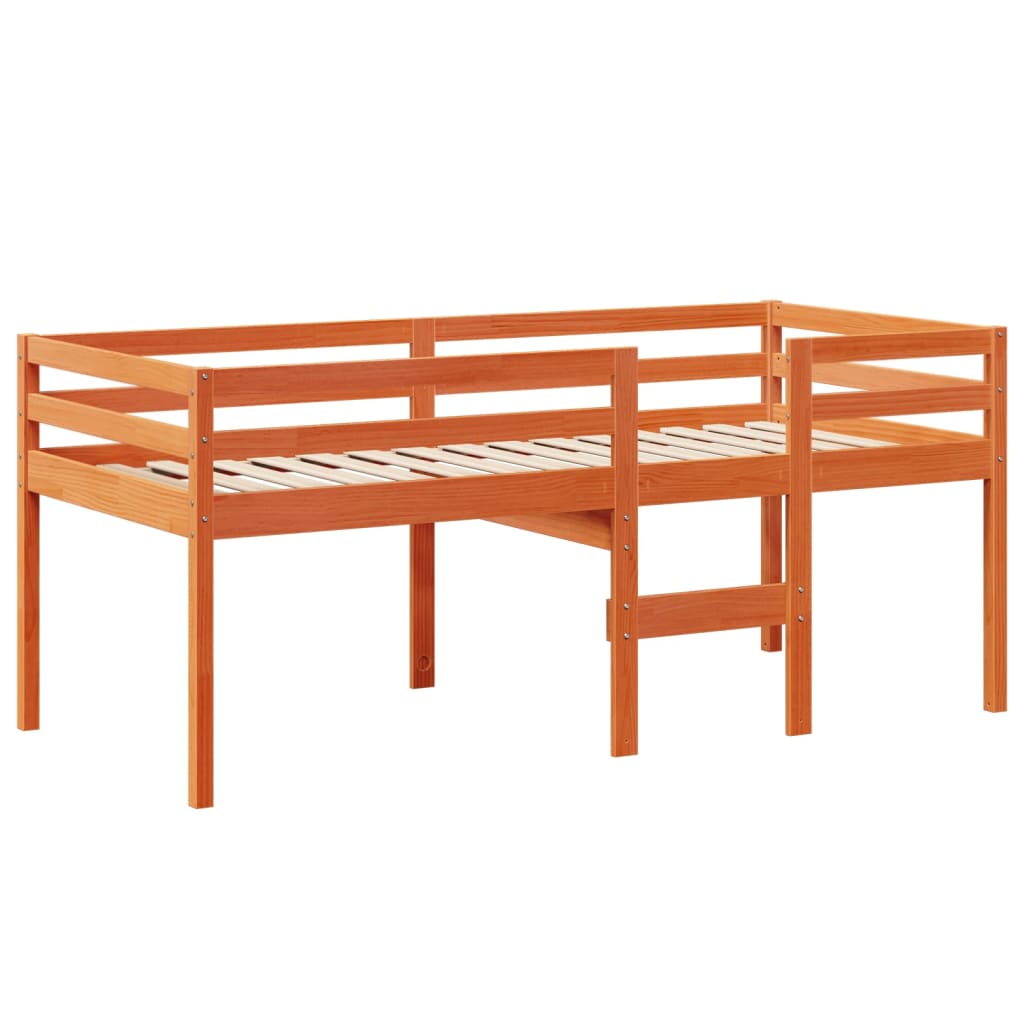 Høyseng med tak voksbrun 80x200 cm heltre furu