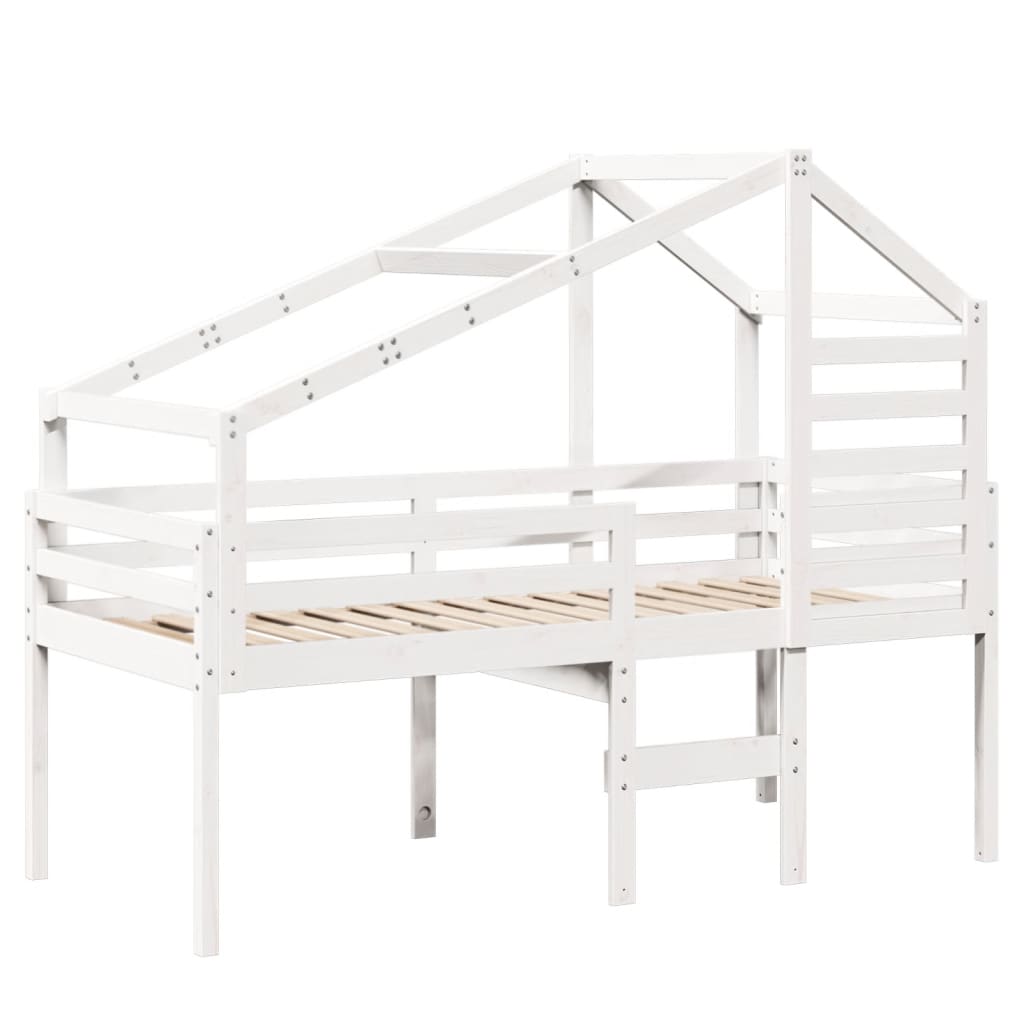 Høyseng med tak hvit 90x200 cm heltre furu