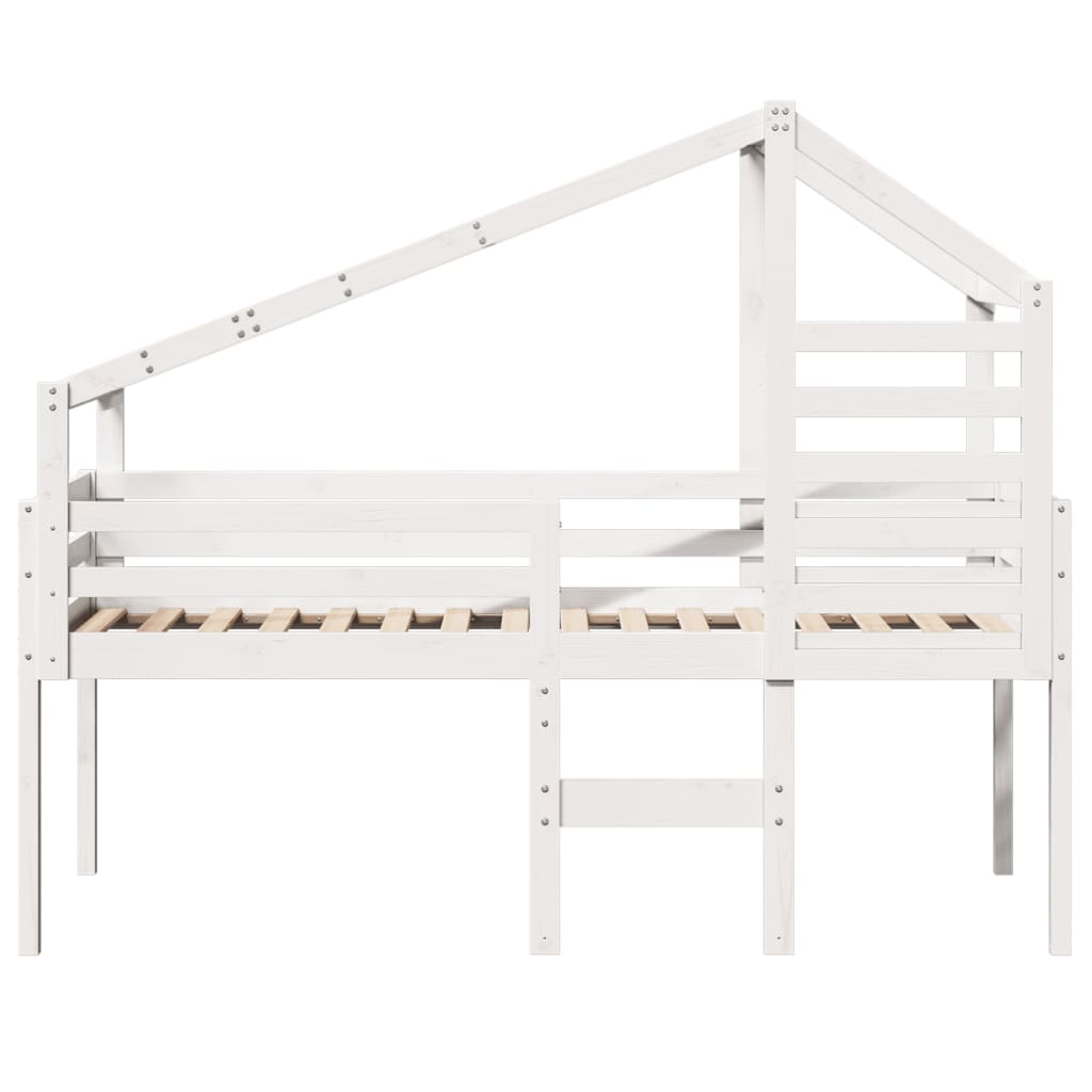 Høyseng med tak hvit 90x200 cm heltre furu