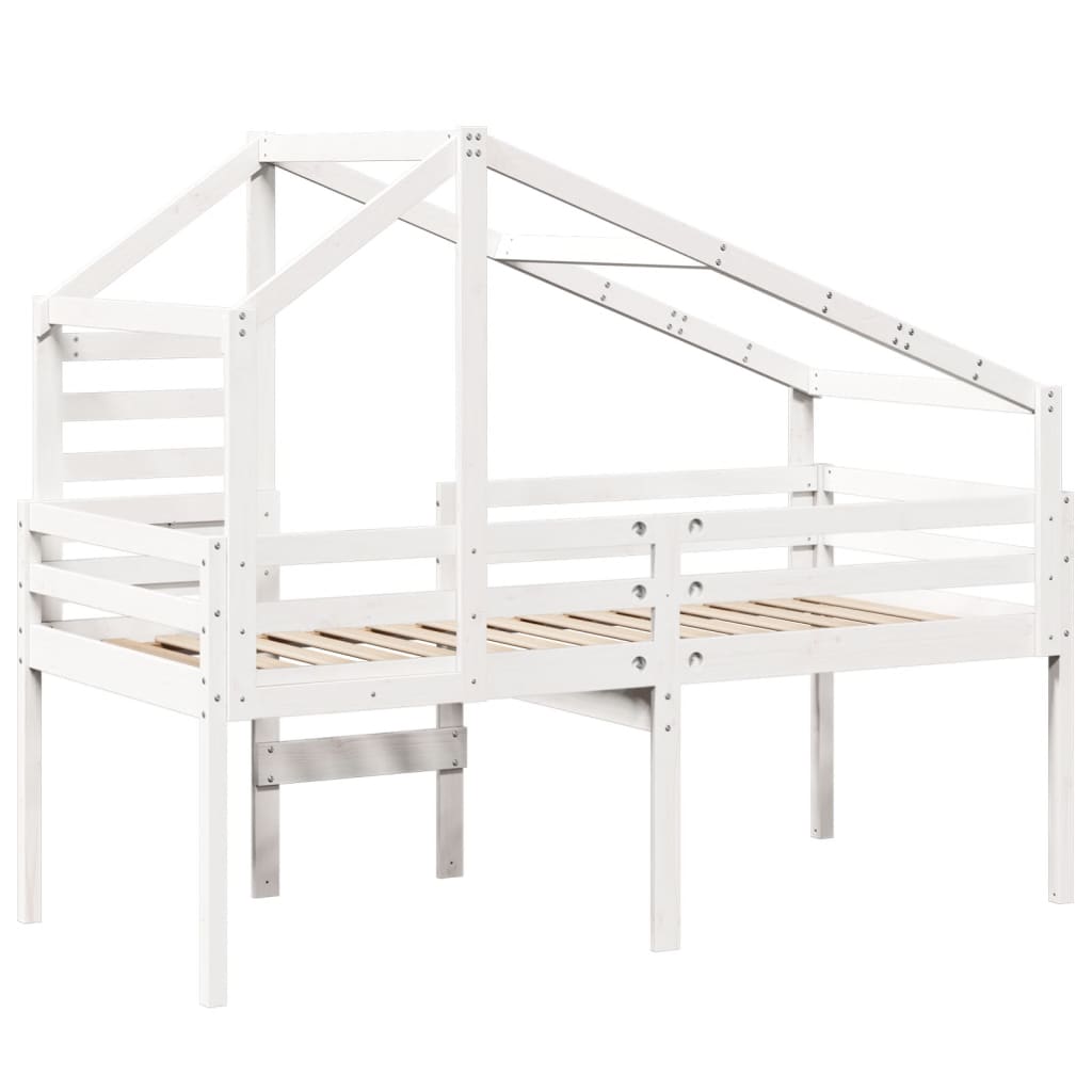 Høyseng med tak hvit 90x200 cm heltre furu