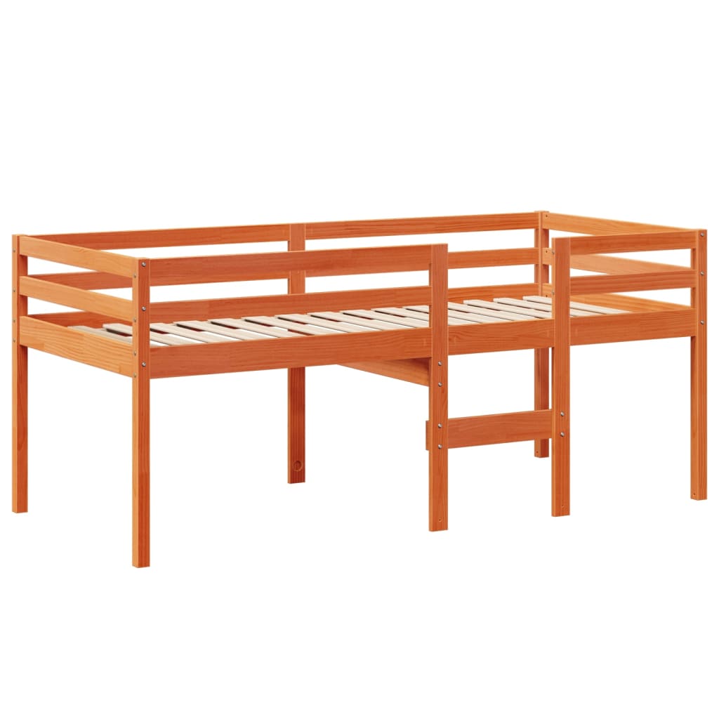 Høyseng med tak voksbrun 90x190 cm heltre furu