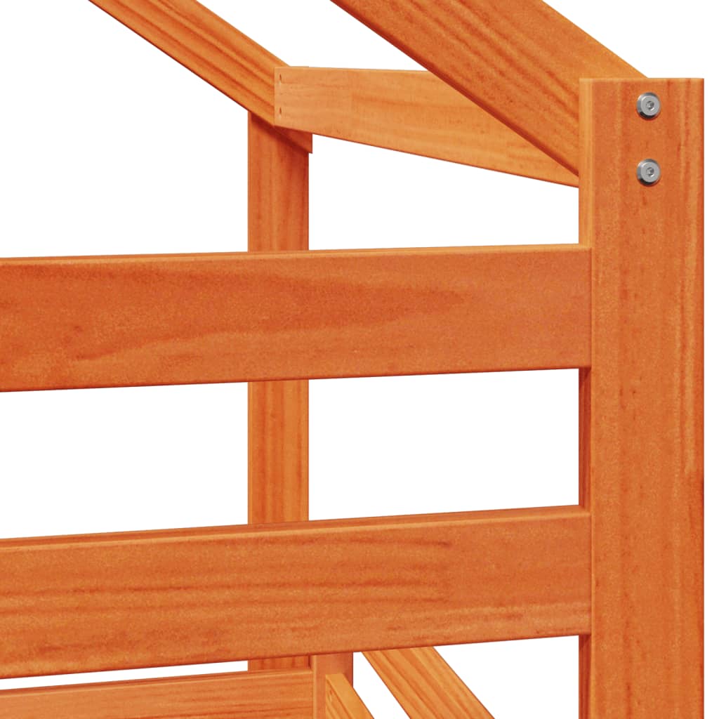 Høyseng med tak voksbrun 75x190 cm heltre furu