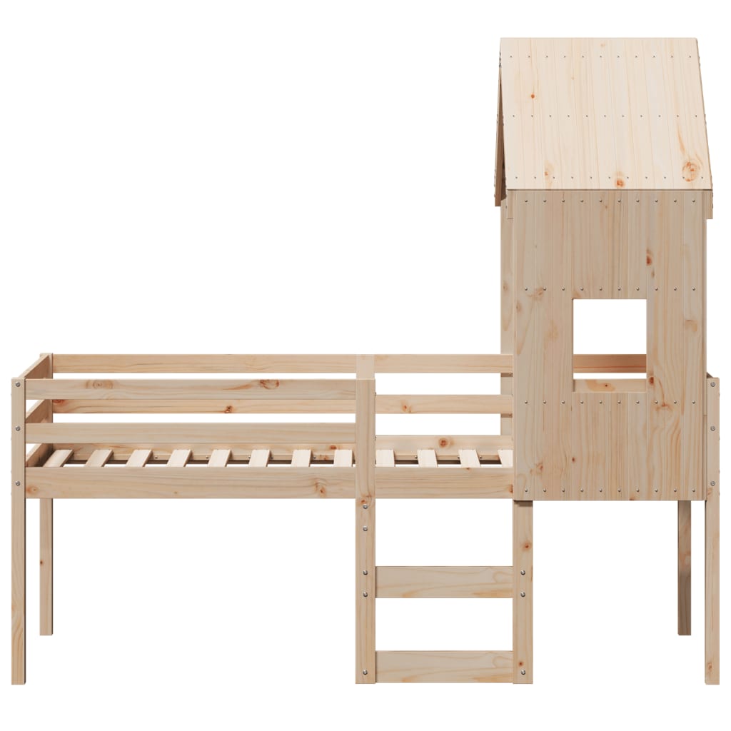 Høyseng med tak 90x200 cm heltre furu