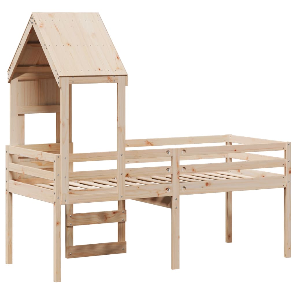 Høyseng med tak 90x190 cm heltre furu