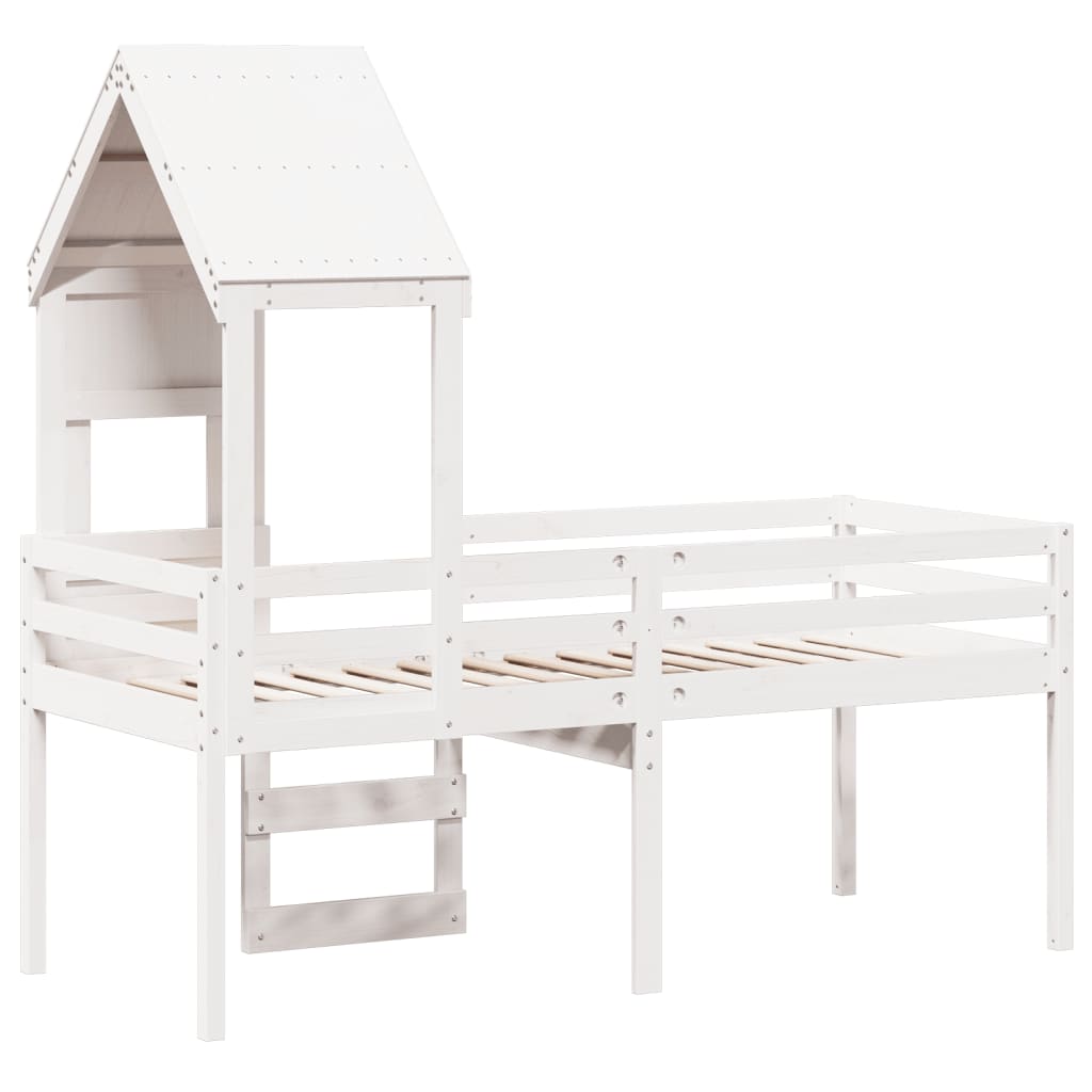 Høyseng med tak hvit 90x190 cm heltre furu