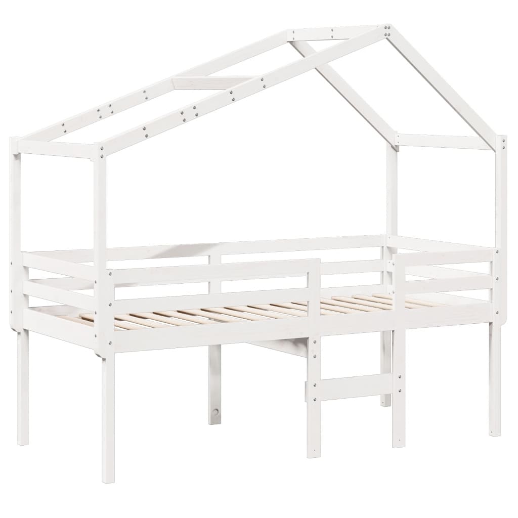 Høyseng med tak hvit 90x200 cm heltre furu