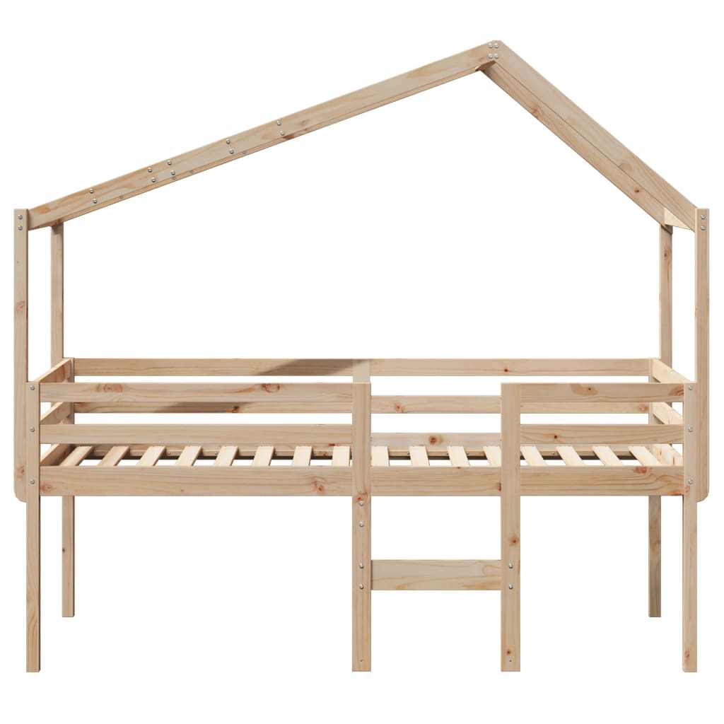Høyseng med tak voksbrun 75x190 cm heltre furu