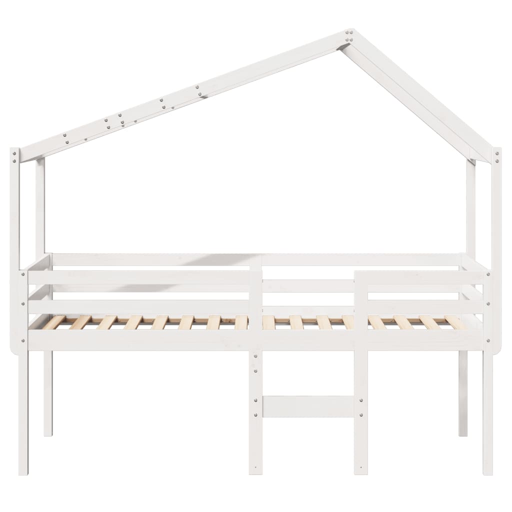 Høyseng med tak hvit 75x190 cm heltre furu