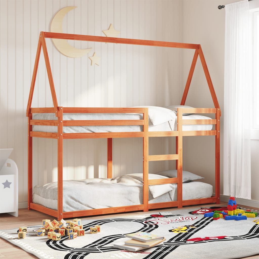 Køyeseng med tak voksbrun 90x200 cm heltre furu