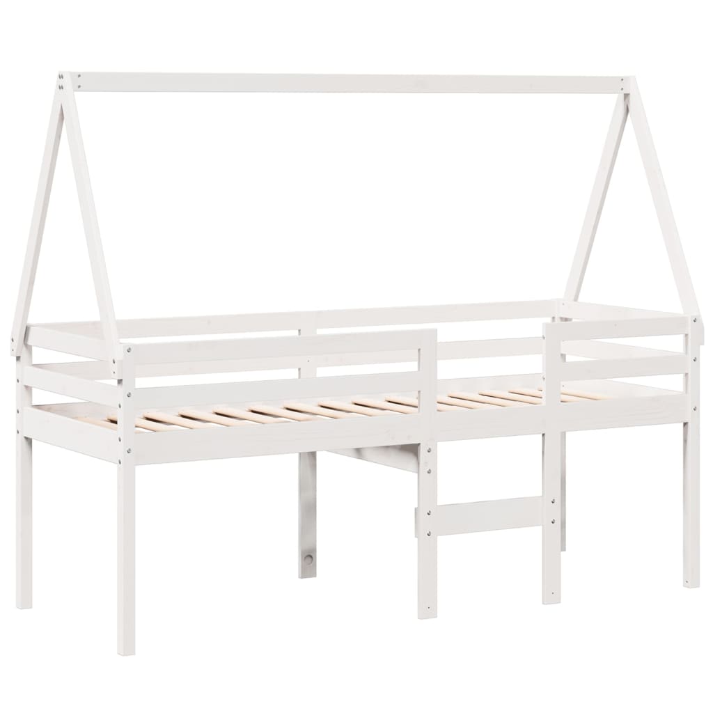 Høyseng med tak hvit 90x200 cm heltre furu
