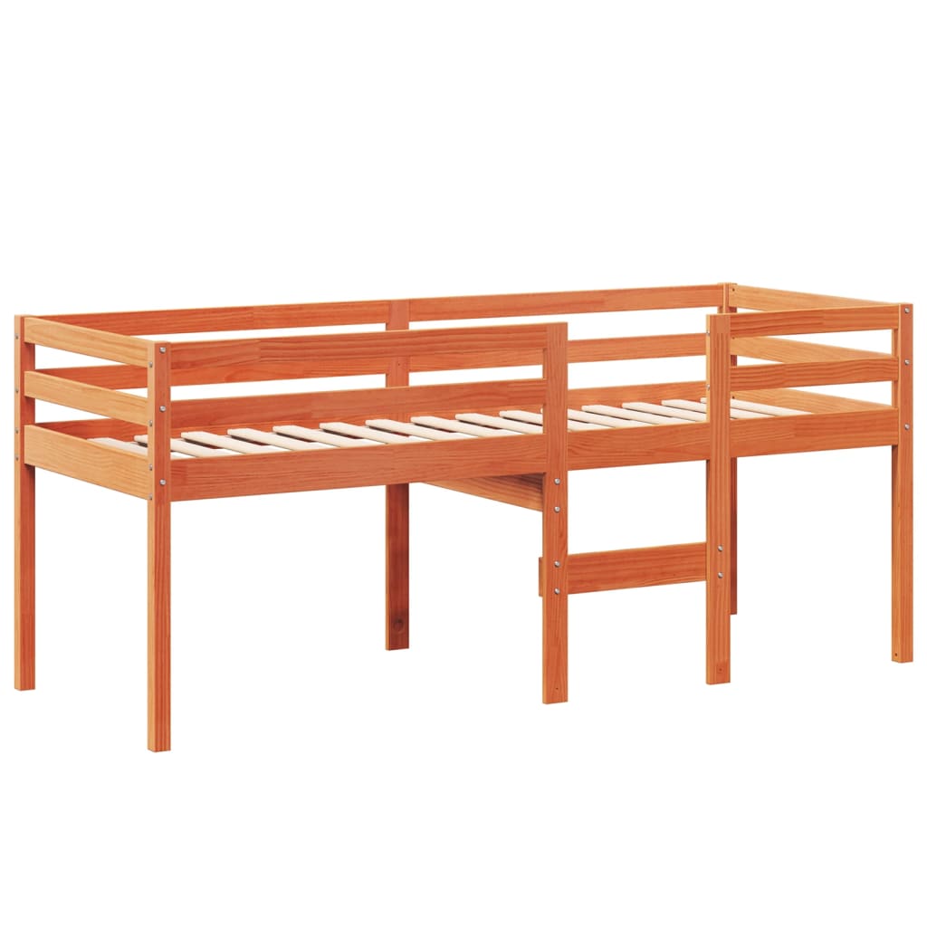 Høyseng med tak voksbrun 90x200 cm heltre furu