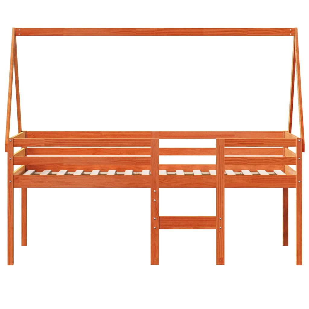 Høyseng med tak voksbrun 80x200 cm heltre furu