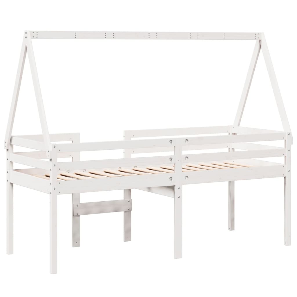 Høyseng med tak hvit 90x190 cm heltre furu