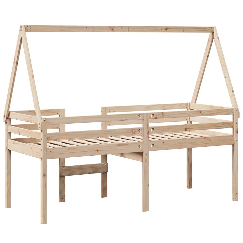 Høyseng med tak voksbrun 75x190 cm heltre furu