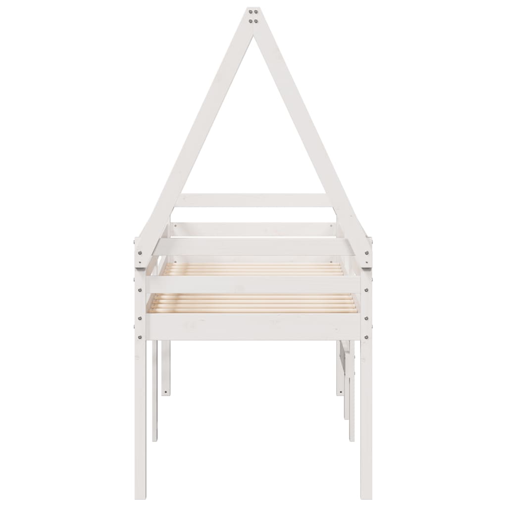 Høyseng med tak hvit 75x190 cm heltre furu