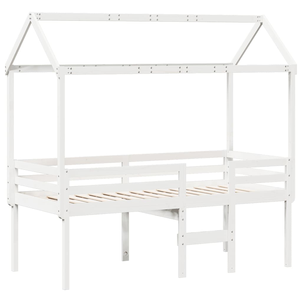 Høyseng med tak hvit 90x200 cm heltre furu