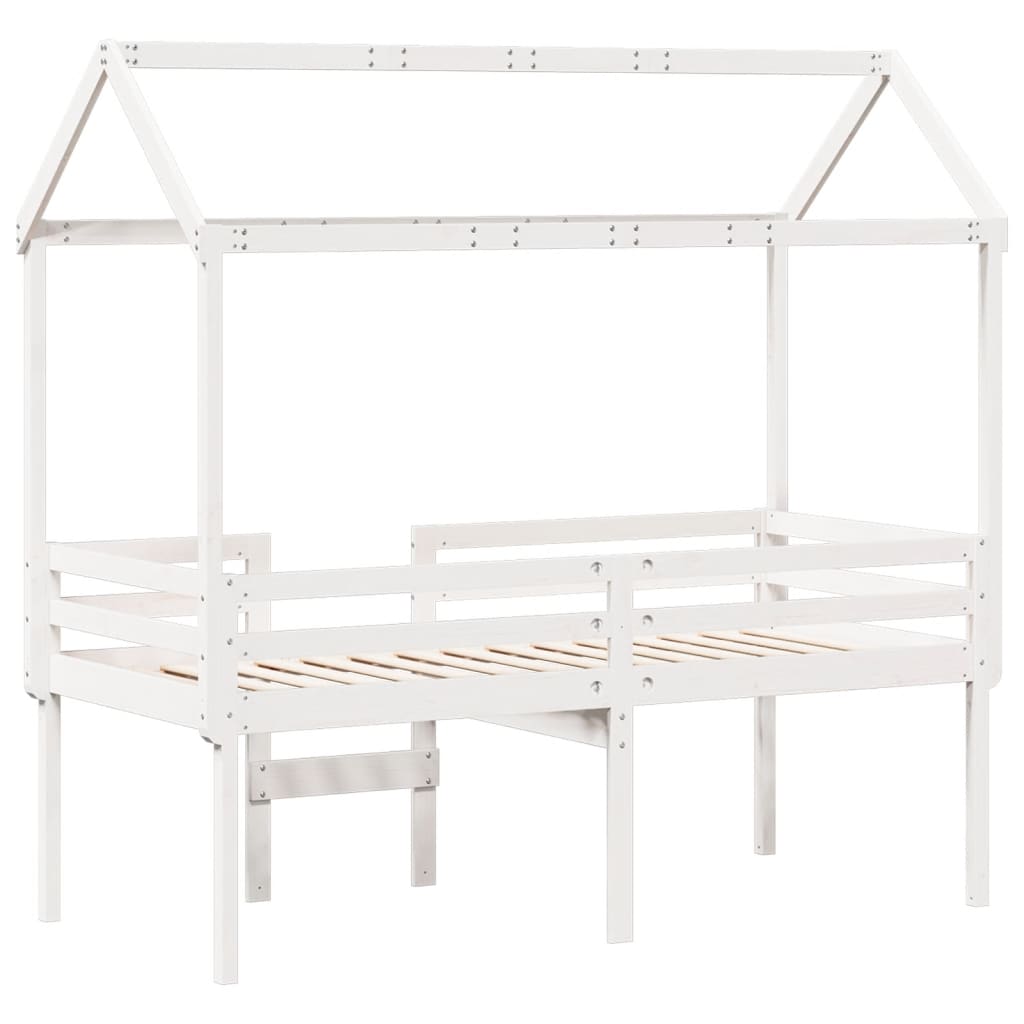 Høyseng med tak hvit 90x200 cm heltre furu