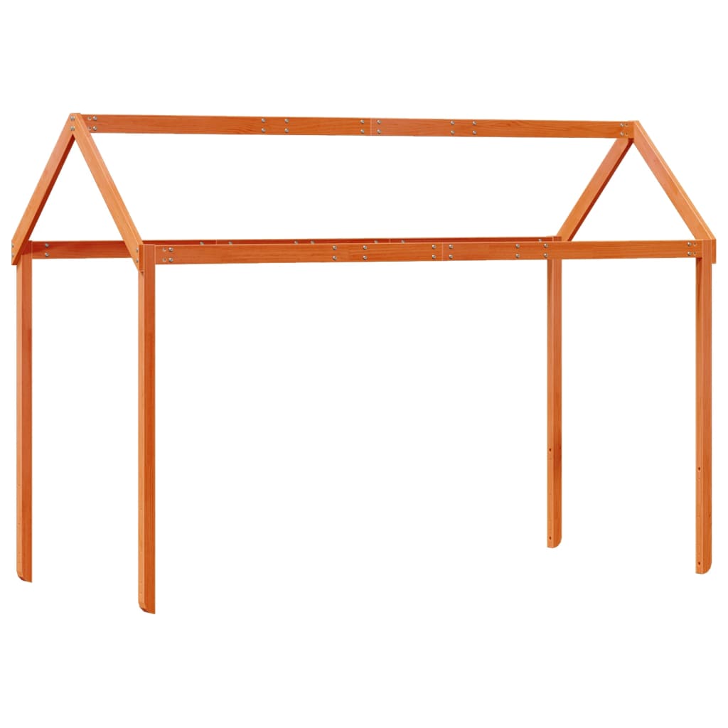 Høyseng med tak voksbrun 90x200 cm heltre furu