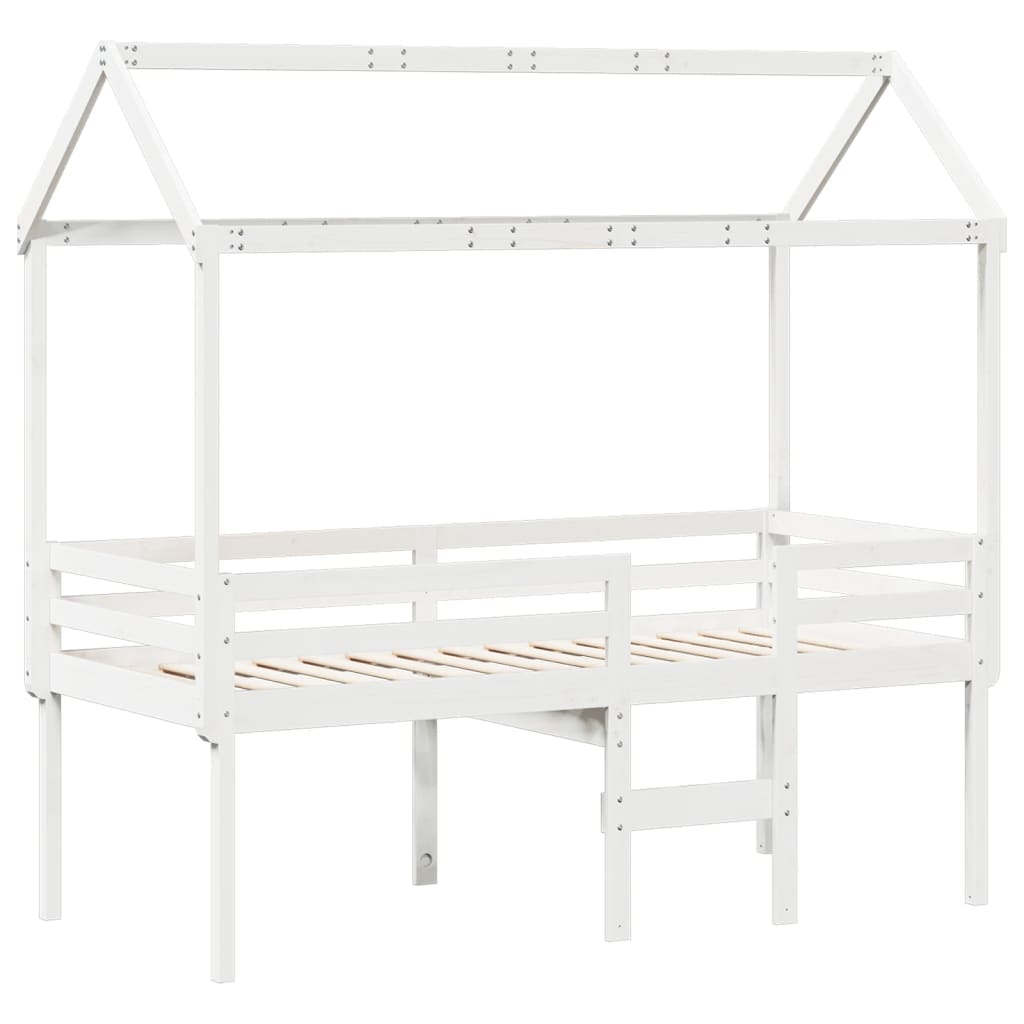 Høyseng med tak hvit 80x200 cm heltre furu