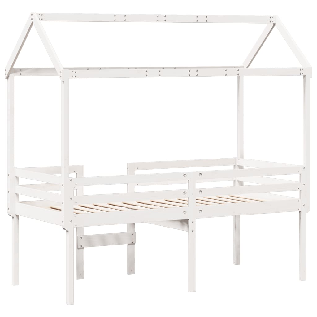 Høyseng med tak hvit 80x200 cm heltre furu