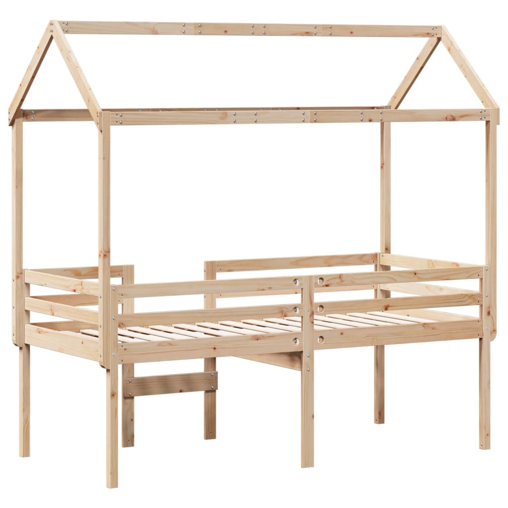 Høyseng med tak voksbrun 75x190 cm heltre furu