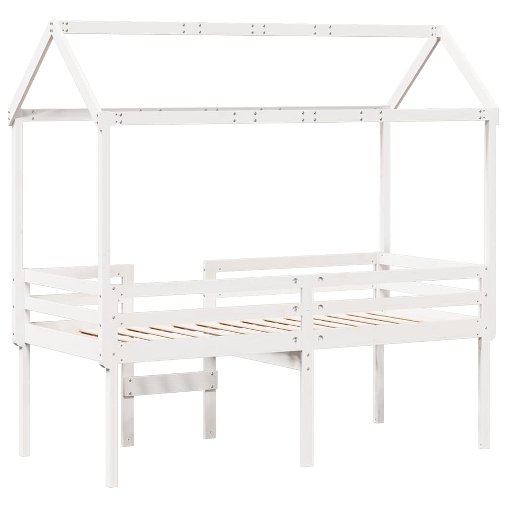 Høyseng med tak hvit 75x190 cm heltre furu vidaXL