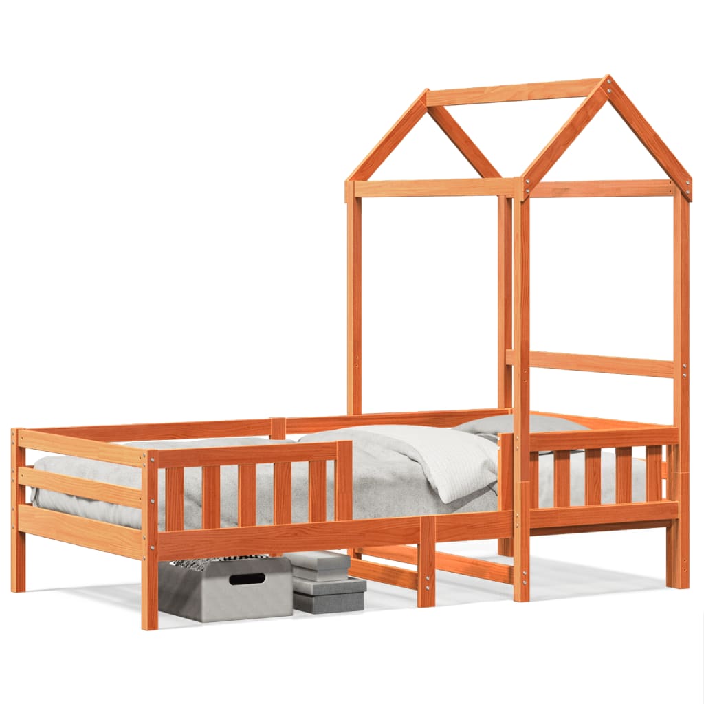 Sengeramme med tak voksbrun 100x200 cm heltre furu
