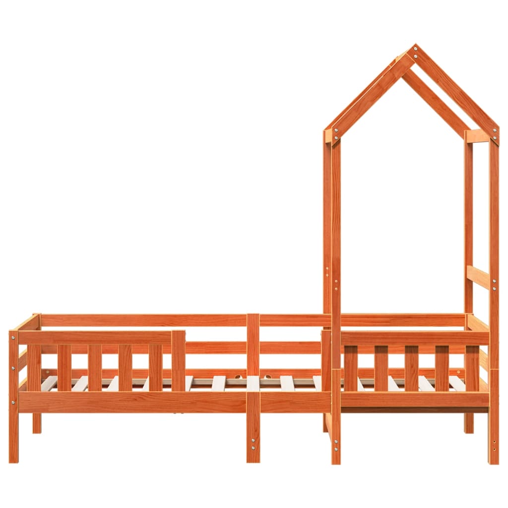 Sengeramme med tak voksbrun 90x200 cm heltre furu