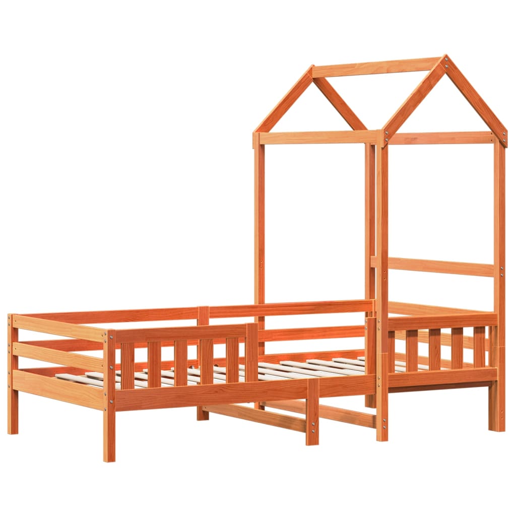 Sengeramme med tak voksbrun 75x190 cm heltre furu