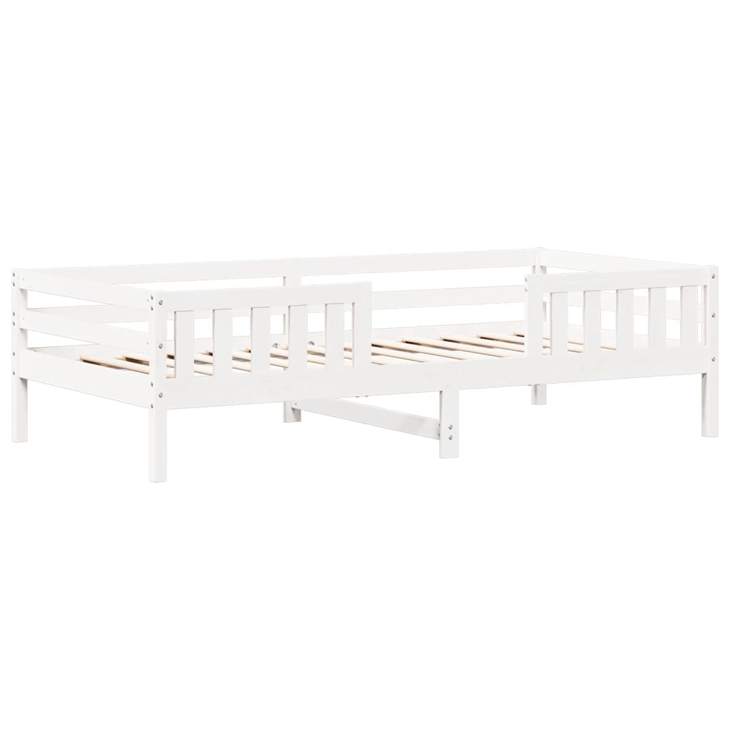 Sett med seng og benk med tak hvit 80x200 cm heltre furu