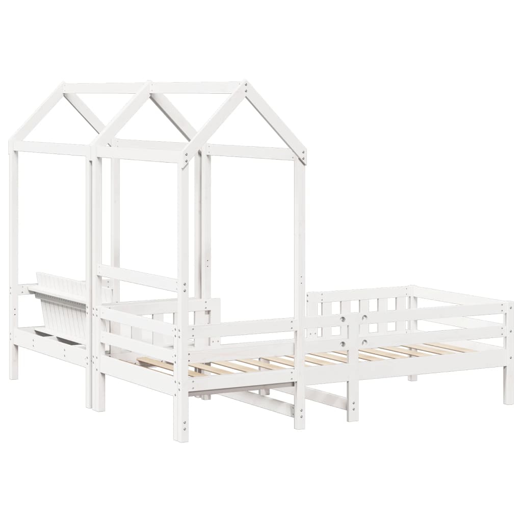 Sett med seng og benk med tak hvit 80x200 cm heltre furu