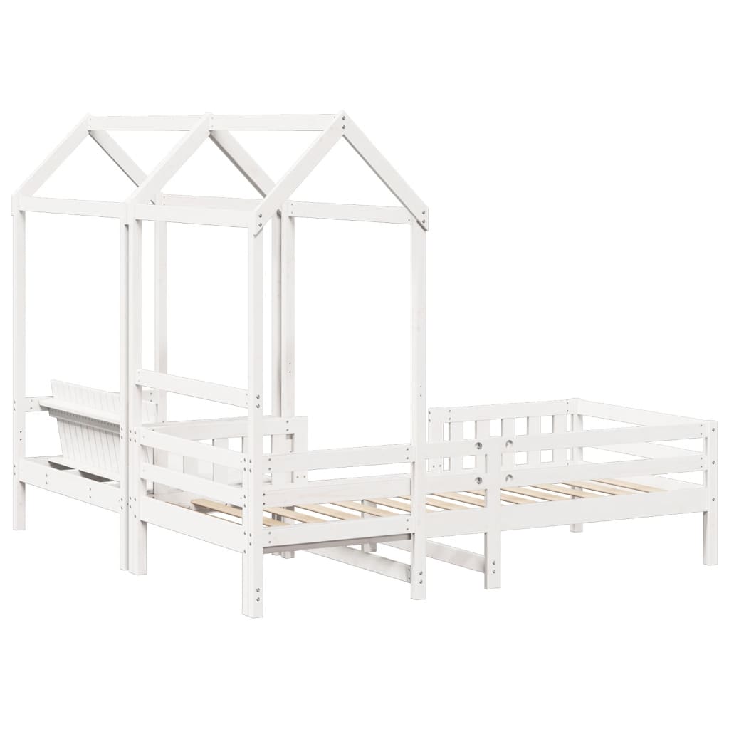 Sett med seng og benk med tak hvit 75x190 cm heltre furu
