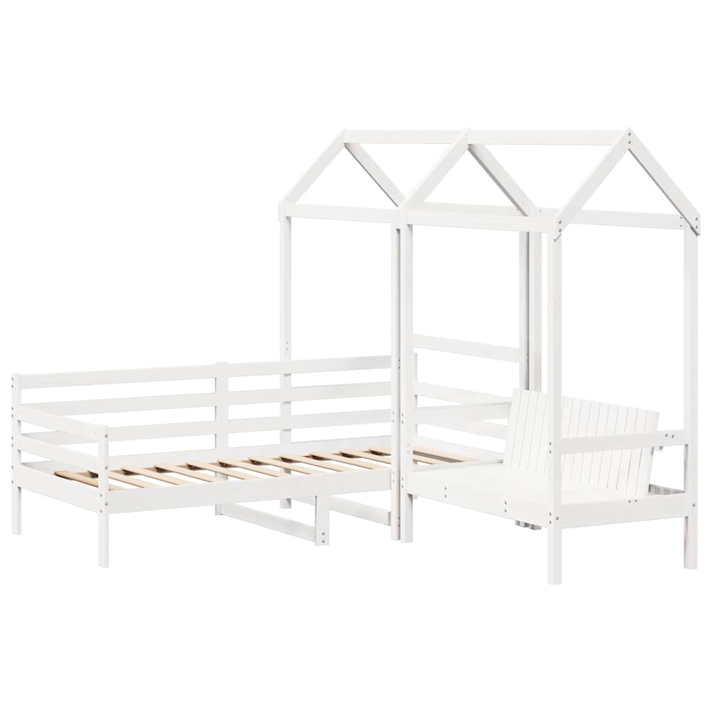 Sett med dagseng og benk med tak hvit 80x200 cm heltre furu