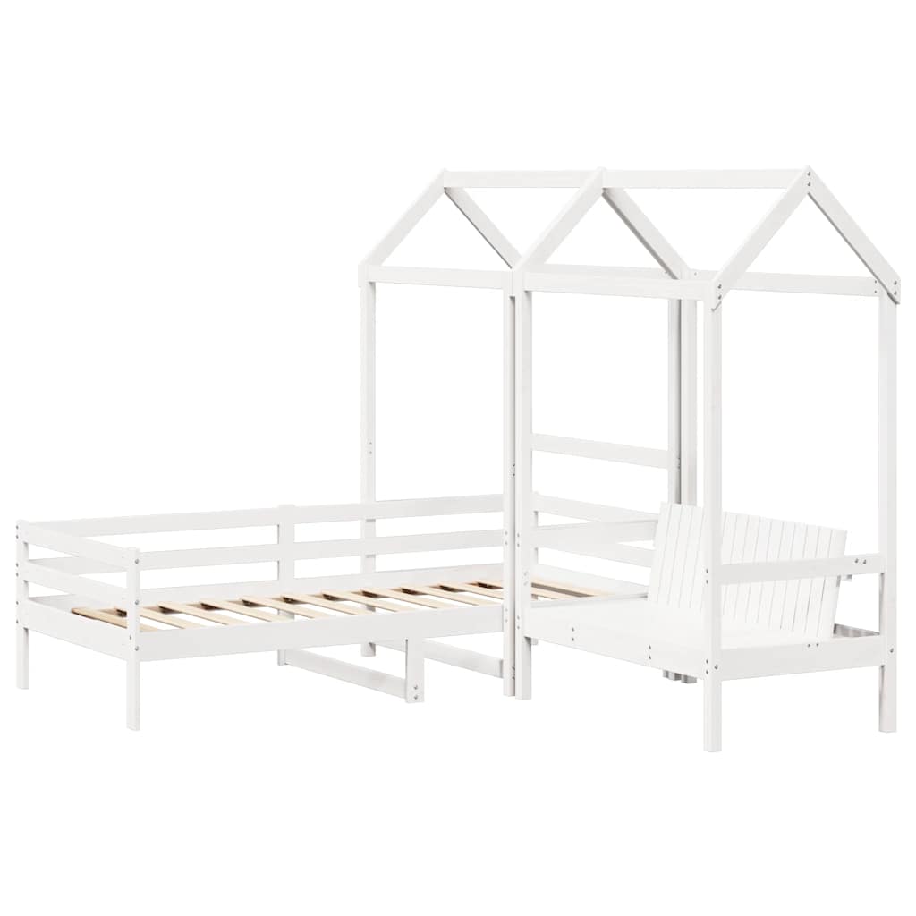 Sett med dagseng og benk med tak hvit 80x200 cm heltre furu