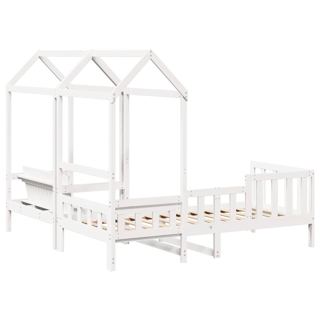 Sett med dagseng og benk med tak hvit 80x200 cm heltre furu vidaXL