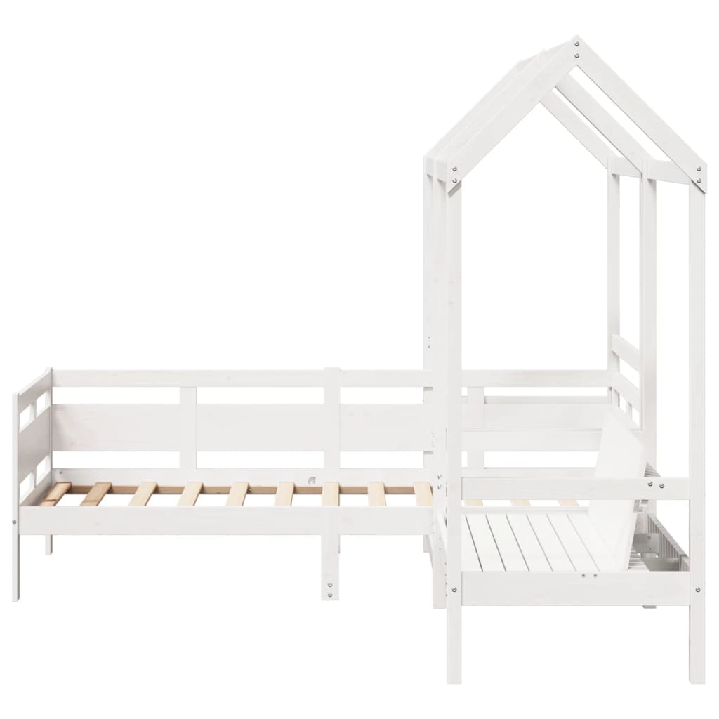 Sett med dagseng og benk med tak hvit 80x200 cm heltre furu