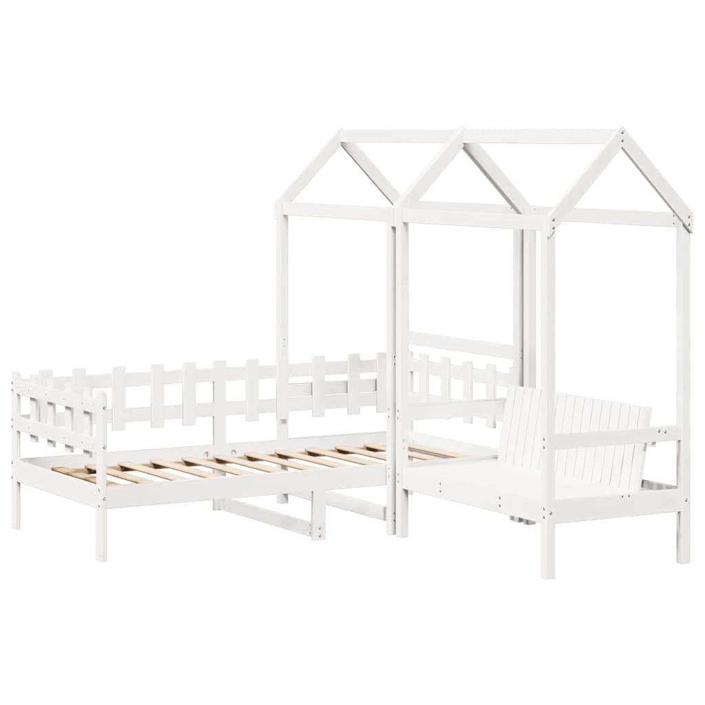 Sett med dagseng og benk med tak hvit 80x200 cm heltre furu vidaXL