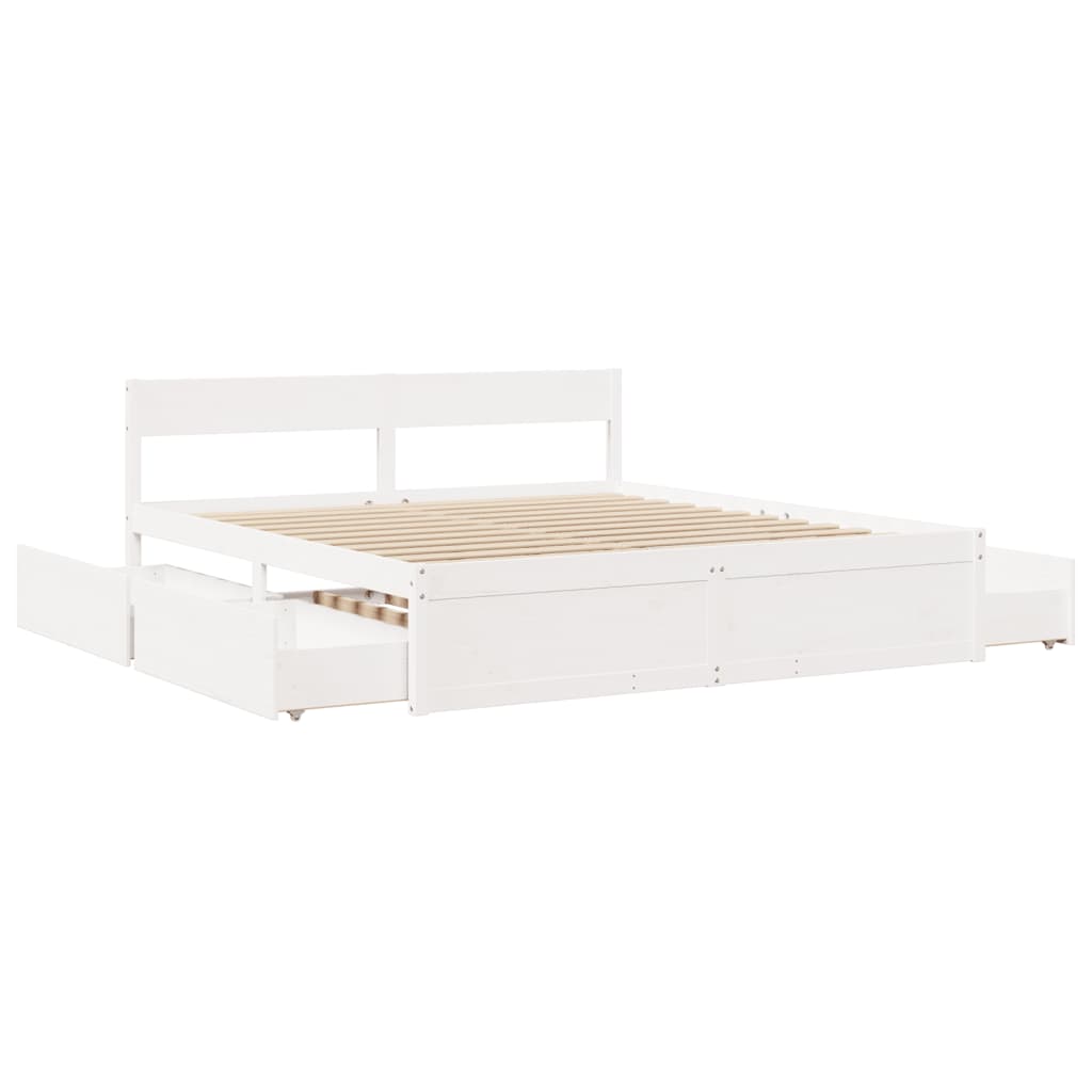 Sengeramme med madrass hvit 200x200 cm heltre furu