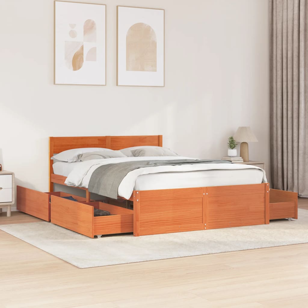 Sengeramme uten madrass voksbrun 140x190 cm heltre furu