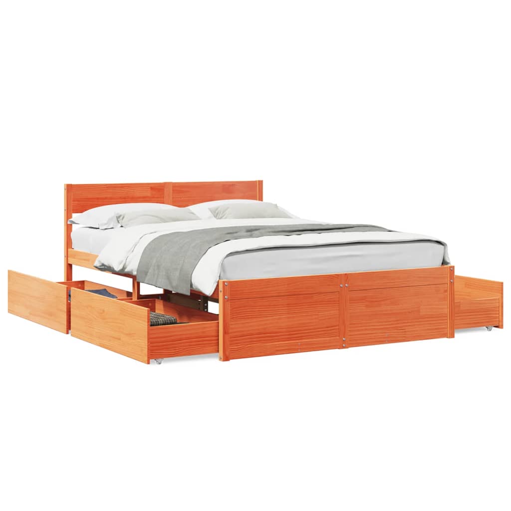Sengeramme uten madrass voksbrun 140x190 cm heltre furu