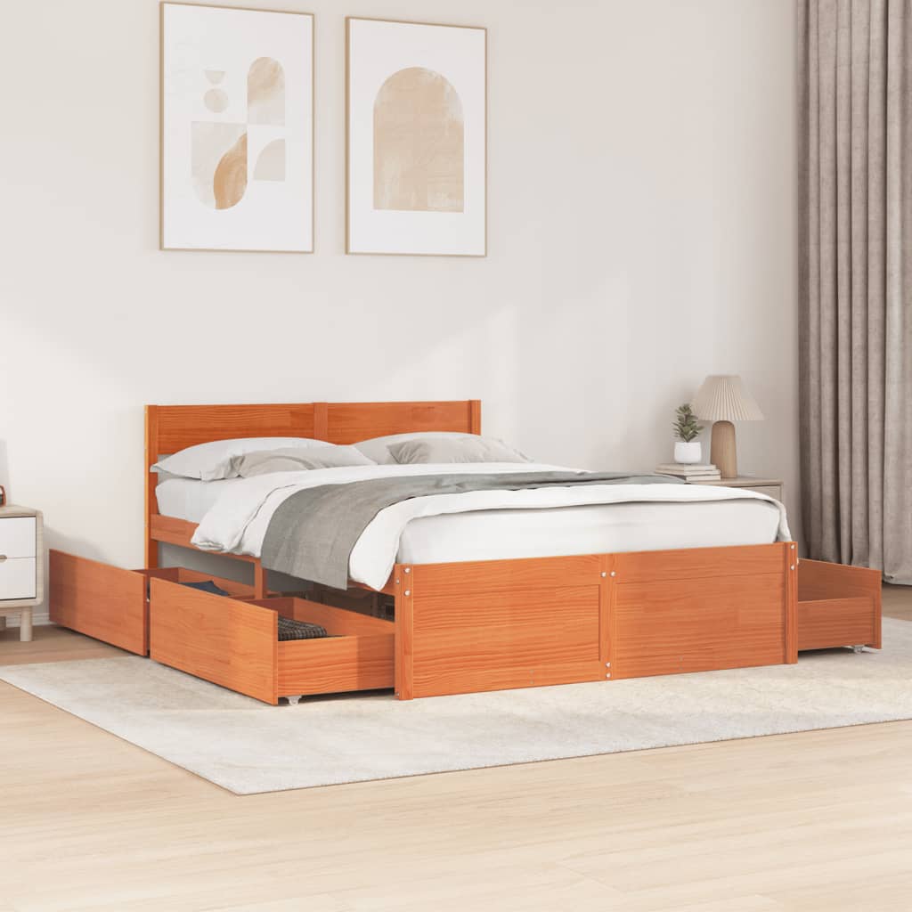 Sengeramme uten madrass voksbrun 120x190 cm heltre furu